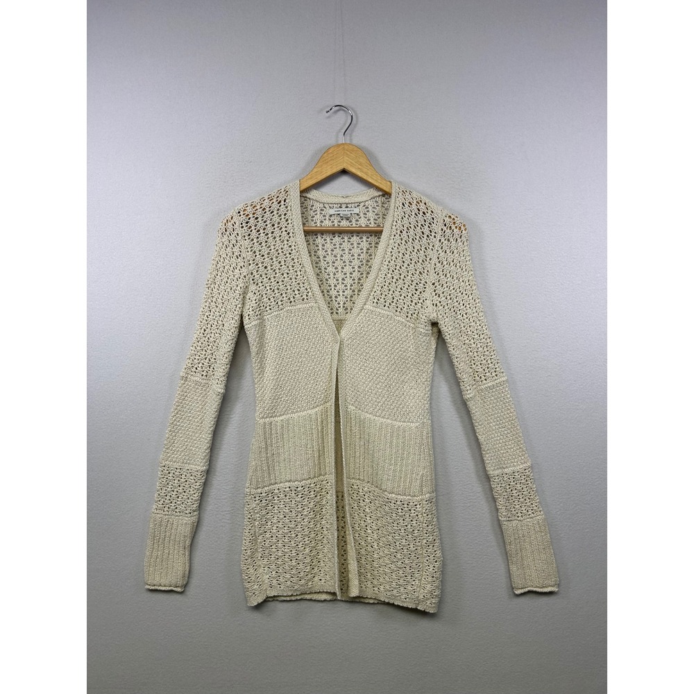 Boho American Eagle Womens XS Cream Mixed Open Knit Crochet‎ Cardigan Sweater